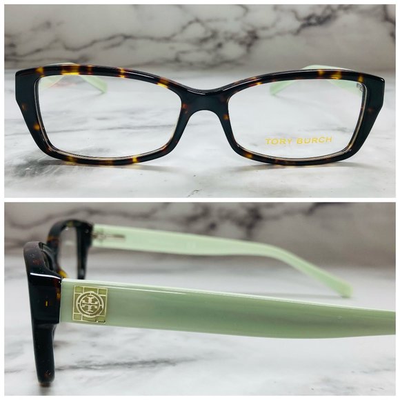 Tory Burch Rectangular Tortoise Brown & Green Mint Eyeglasses Frames NWOT - Picture 1 of 12